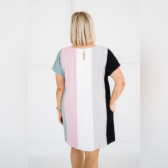 NWT Entro Color Block Linen Blend Tunic Shift Dress - Picture 2 of 11